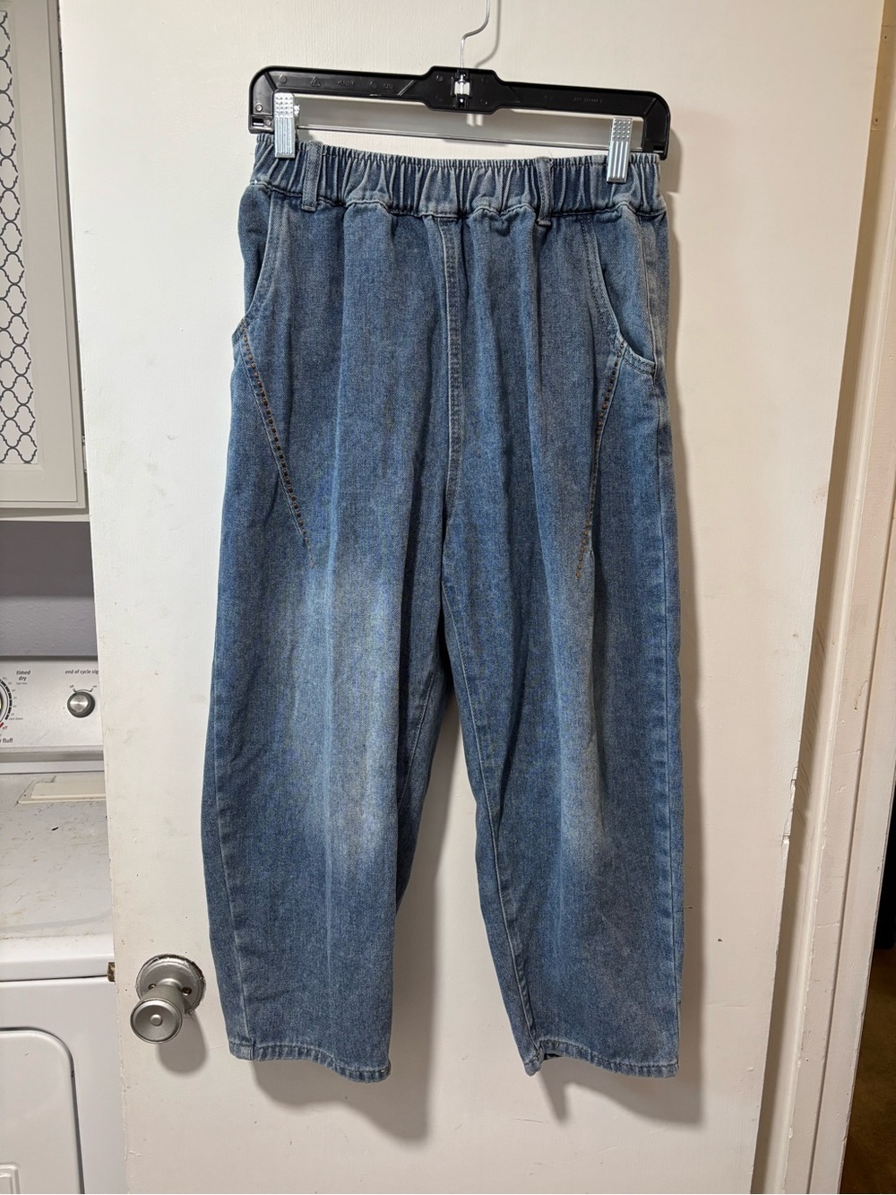 Barrel Pull On Elastic Waist Loose Baggy Fit Jeans Womens Size M